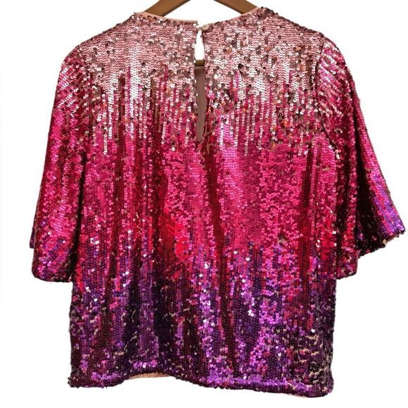ModCloth Women’s NWT Pink and Purple Ombré Sequin Wide Sleeve Party Event Top - Picture 4 of 9